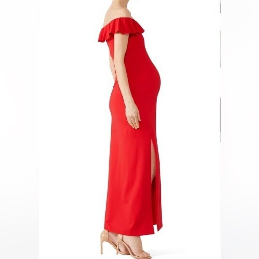 Susana Monaco Dress Size XL Red Ruffle Slit Maternity Evening Maxi Gown Stretch